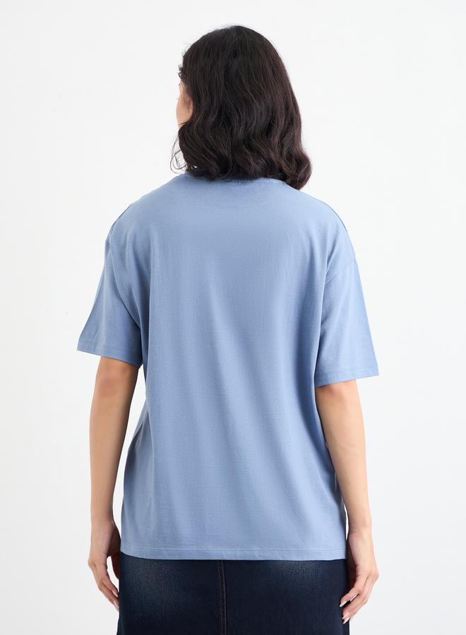 Styli Blue Oversized T-Shirt with Badge Detail - Image 4